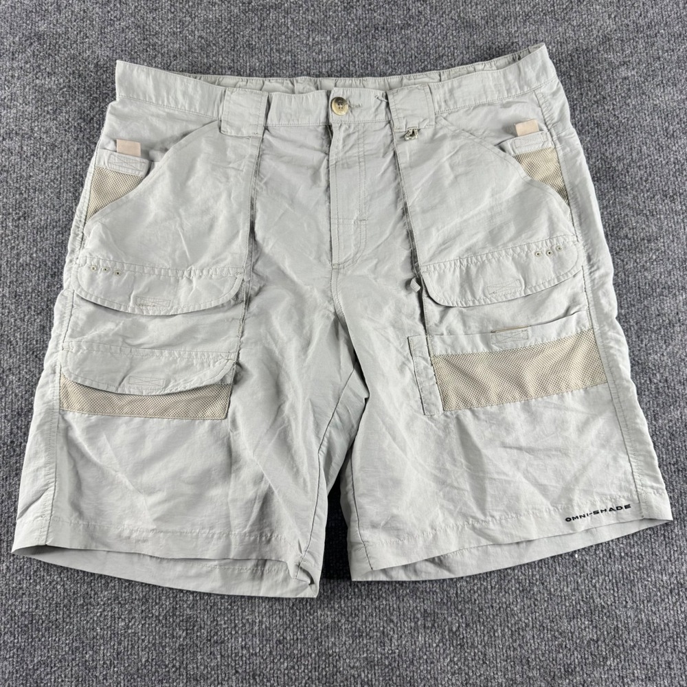 Columbia PFG Fishing Shorts Mens 36 Gray Omni-Shade Cargo Performance Outdoor